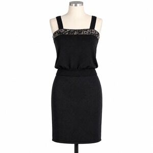 Toula Knit Skirt Set 10 Black Metallic Beaded Square Neck Sleeveless‎ 2 Piece